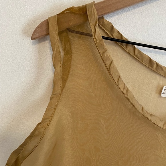 Diane Ness Gold Sheer Flowy Oversized Sleeveless Silk Dress One Size - Picture 2 of 7